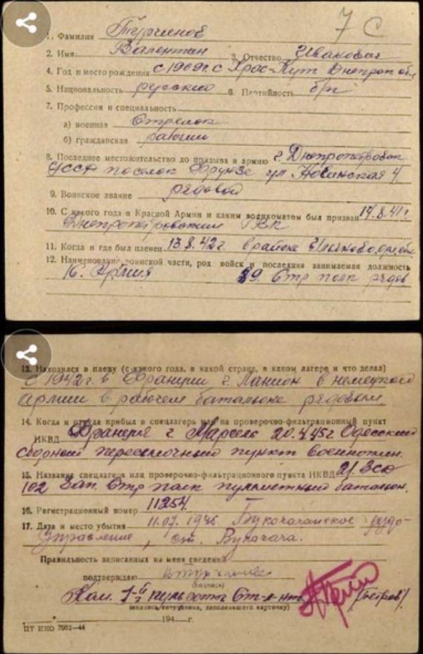 Документ, подтверждающий службу отца Турчинова в карательном батальоне